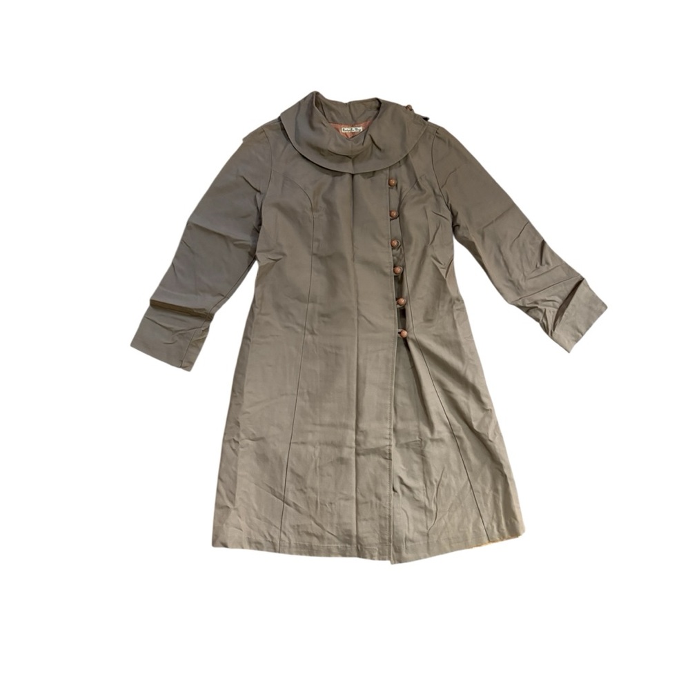 Vintage tan Penelope Lou Waage Stylish Asymmetrical Button Trench Coat